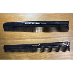 Vintage Genuine Ace Hard Rubber & Conair Black Hair‎ Combs 7" Lot Of 2
